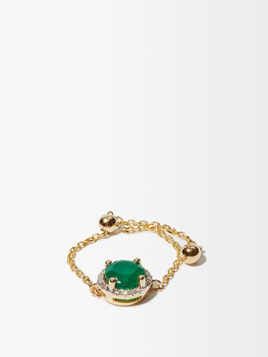 May diamond, emerald & 14kt gold chain ring by ANISSA KERMICHE