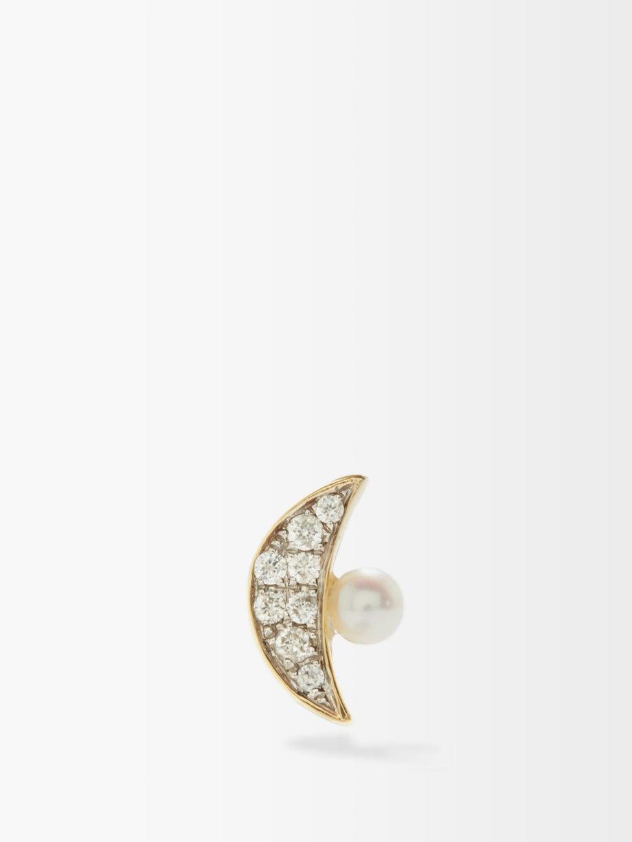 Moon diamond, pearl & 9kt gold single earring by ANISSA KERMICHE