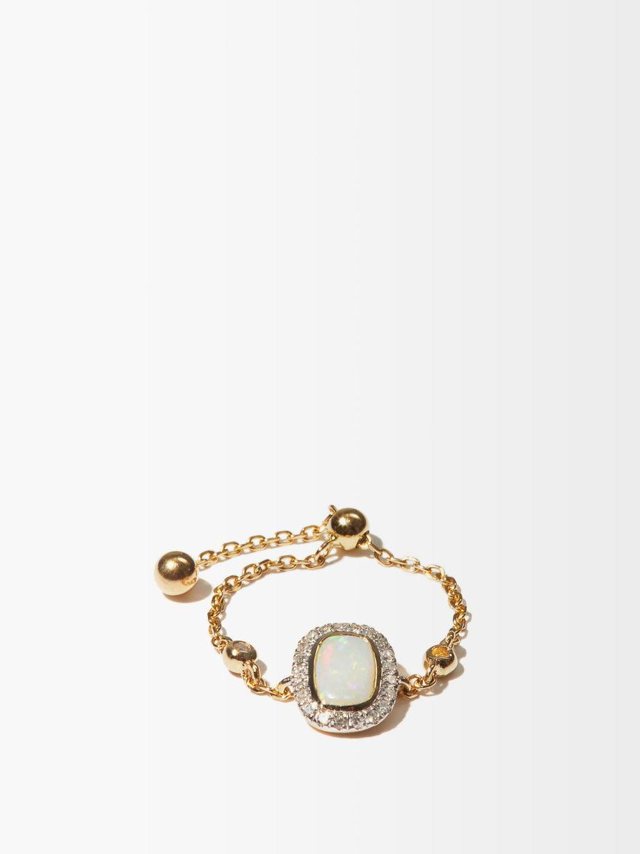 October opal, diamond & 14kt gold chain ring by ANISSA KERMICHE