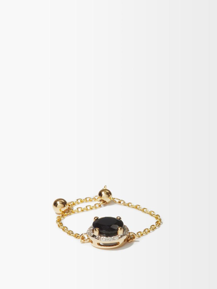 September sapphire, diamond & 14kt gold chain ring by ANISSA KERMICHE