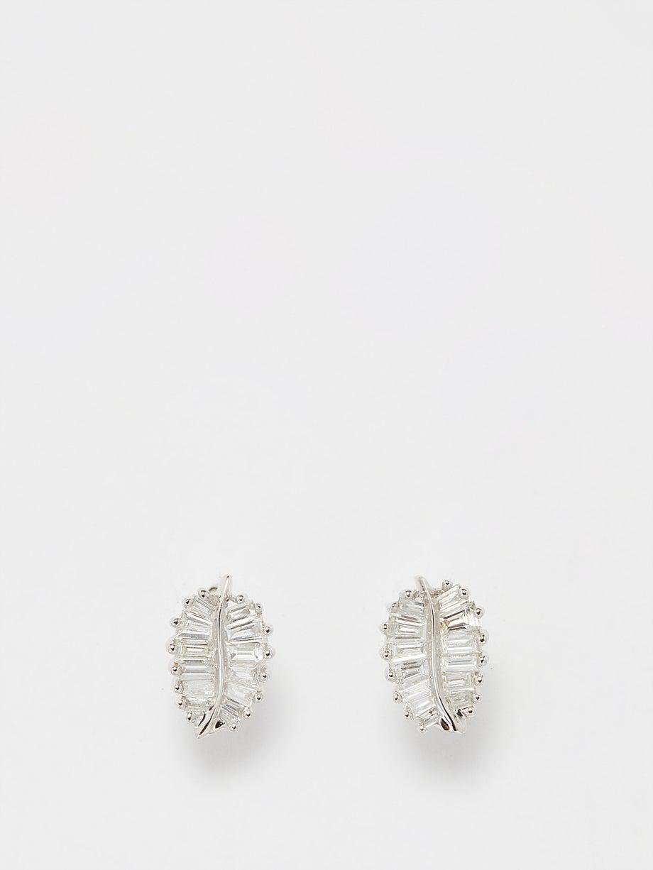 Palm Leaf diamond & 18kt white-gold earrings by ANITA KO