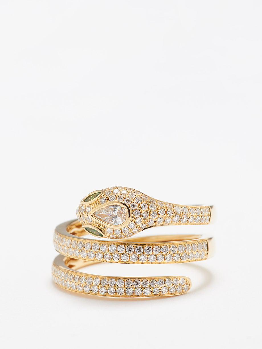 Snake Coil diamond, emerald & 18kt gold ring by ANITA KO