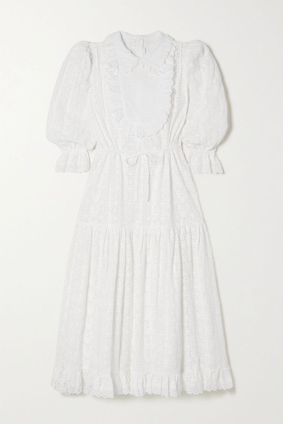 Claudia tiered ruffled broderie anglaise cotton midi dress by ANNA MASON