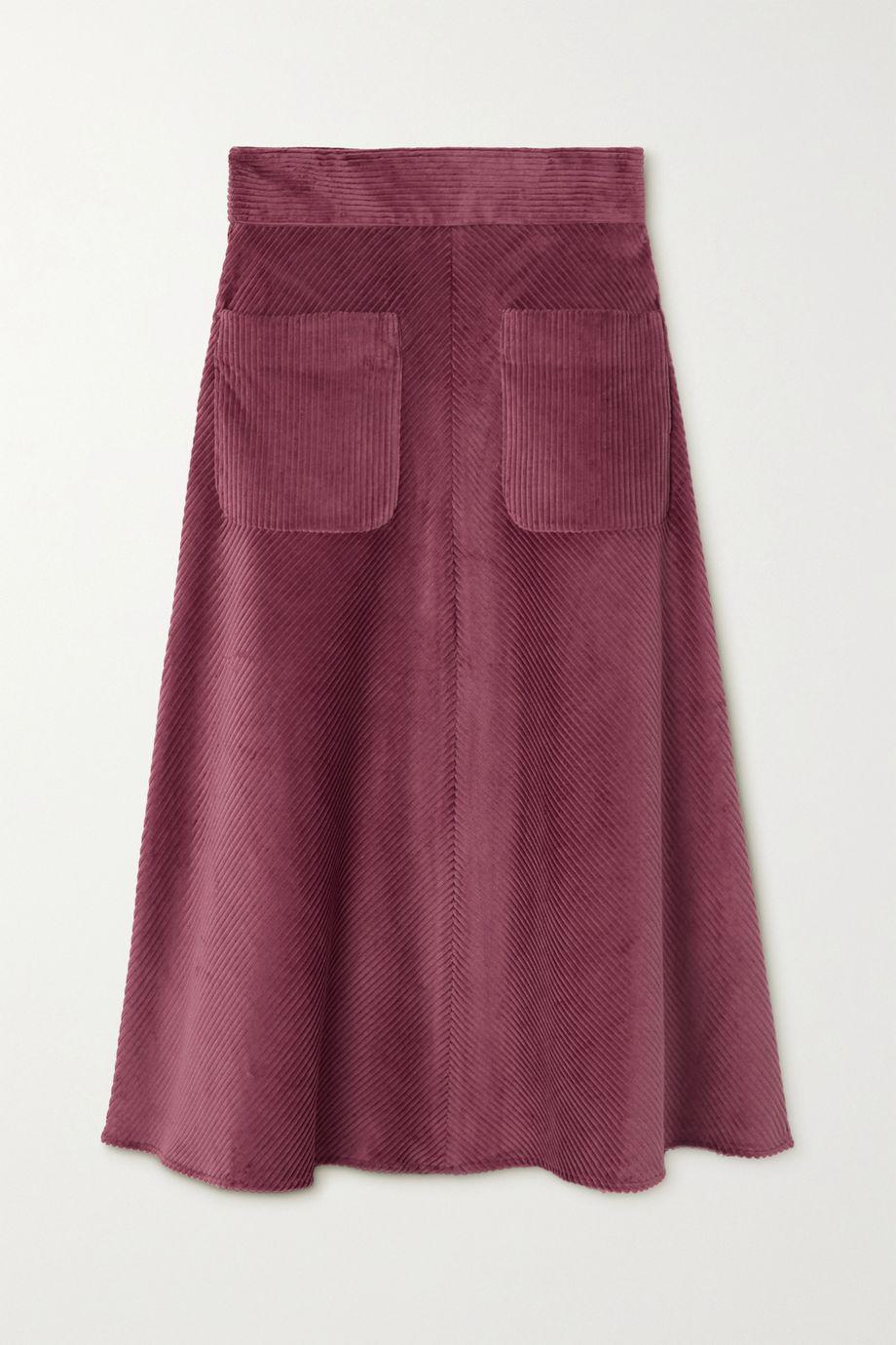 Isabella cotton-corduroy midi skirt by ANNA MASON