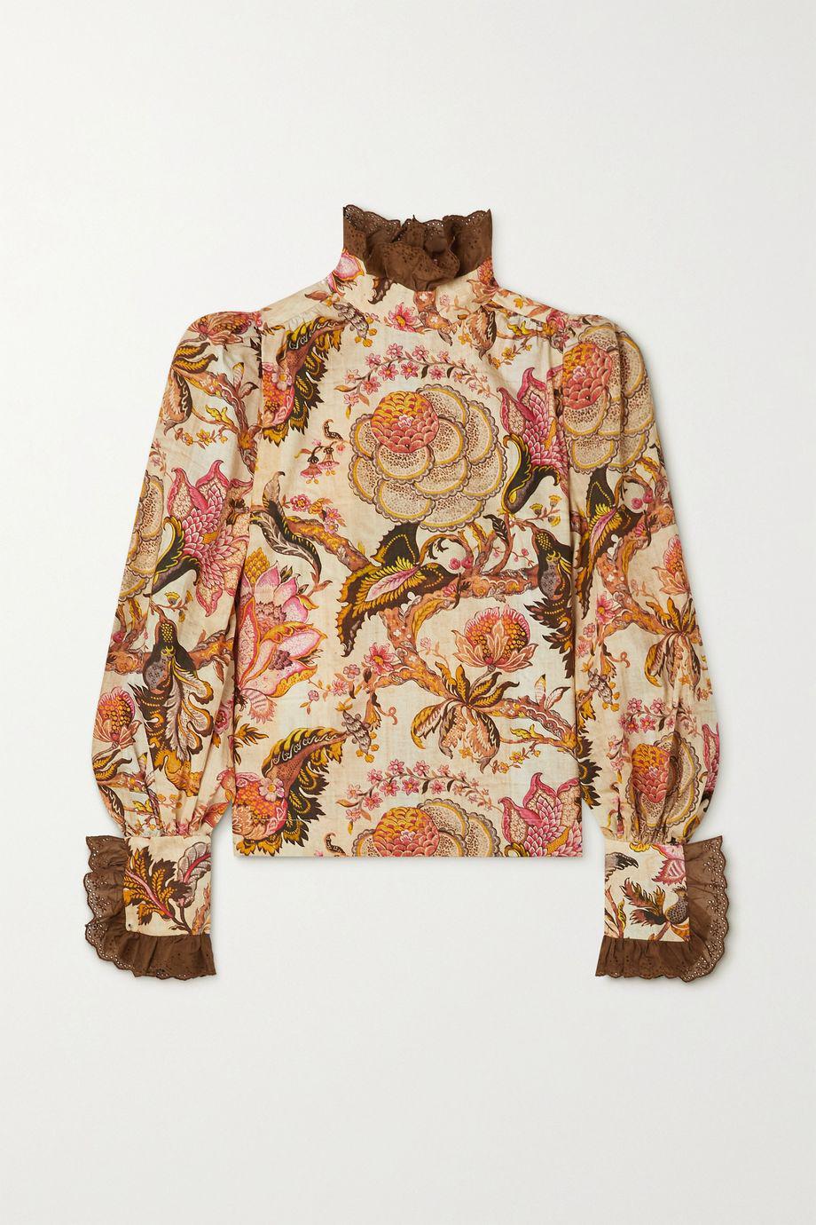 Margot lace-trimmed floral-print cotton-poplin blouse by ANNA MASON