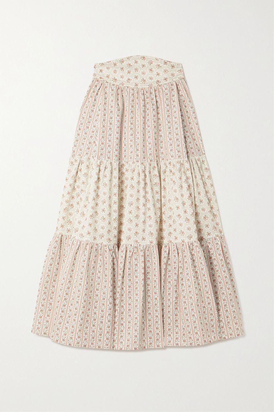 Tati tiered floral-print cotton-poplin midi skirt by ANNA MASON