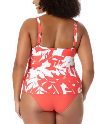 Plus Size Coastal Palm Retro Twist Underwire Tankini Top & High-Waist Bikini Bottoms by ANNE COLE