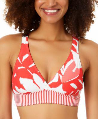 Women's Coastal Palm Printed Banded Cross-Back Bikini Top by ANNE COLE