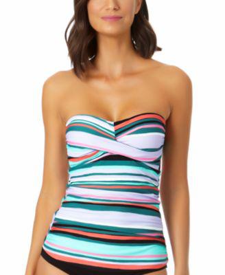 Women's Printed Zesty Tropical Twist-Front Shirred Tankini Top by ANNE COLE