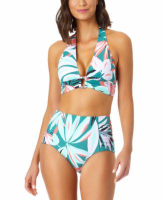 Women's Zesty Tropical Printed Ring Halter Top & High-Waist Bottoms by ANNE COLE