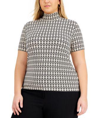 Plus Size Printed Mock-Neck Top by ANNE KLEIN