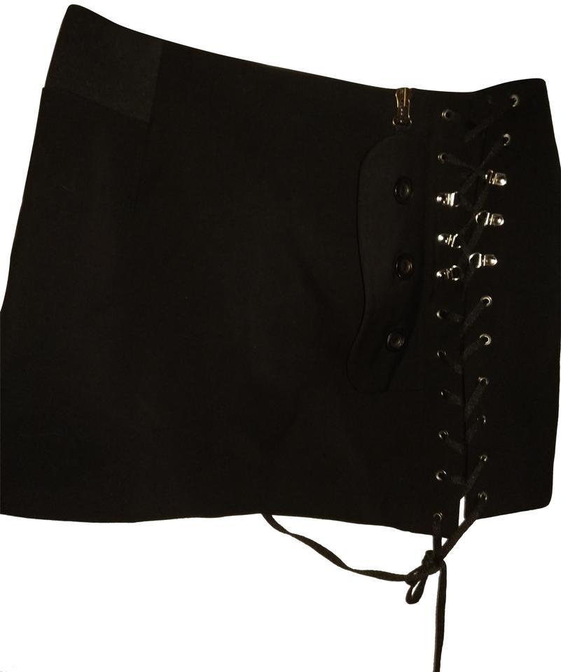 Anthony Vaccarello Black 40 Made In Italy Laced Zipped Skirt by ANTHONY VACCARELLO