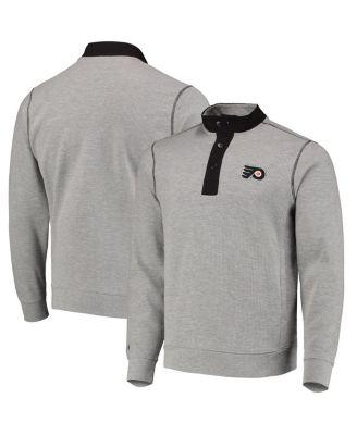 Men's Black and Heathered Gray Philadelphia Flyers Pastime Henley Pullover Sweater by ANTIGUA