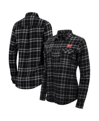 Women's Black, Gray Detroit Red Wings Stance Plaid Button-Up Long Sleeve Shirt by ANTIGUA