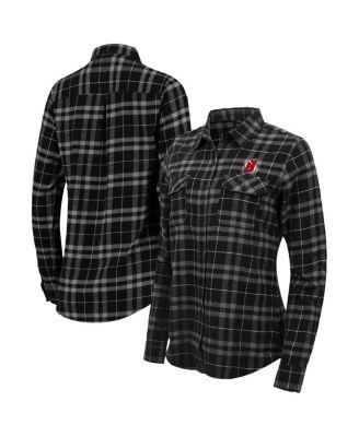 Women's Black, Gray New Jersey Devils Stance Plaid Button-Up Long Sleeve Shirt by ANTIGUA