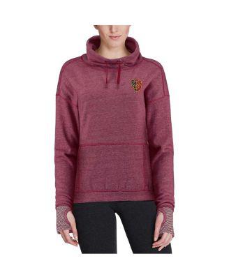 Women's Heathered Wine Cleveland Cavaliers Snap Cowl Neck Pullover Sweatshirt by ANTIGUA