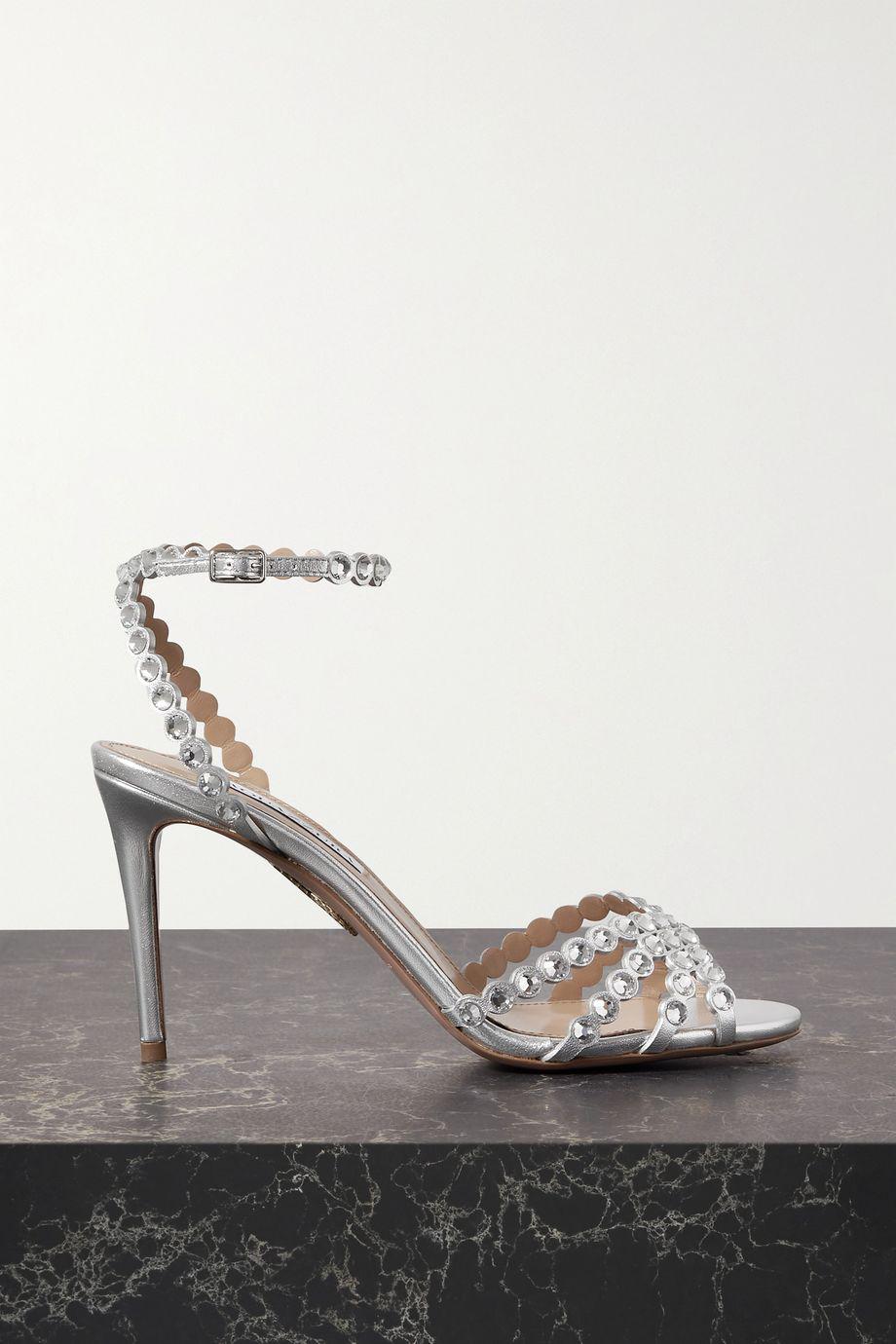 Tequila 85 Crystal Embellished Metallic Leather Sandals By Aquazzura Jellibeans