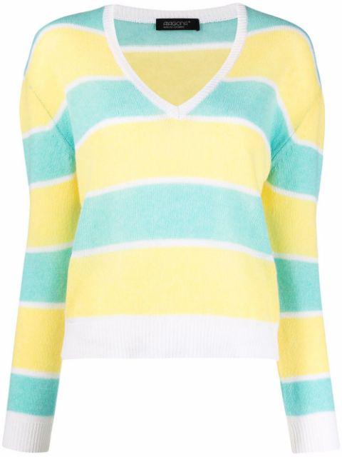 striped V-neck cashmere jumper by ARAGONA