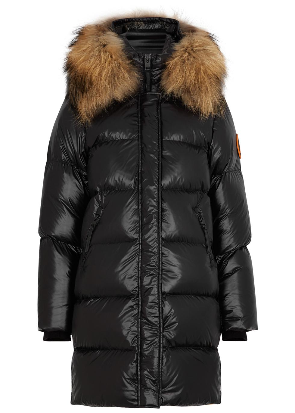 Black fur-trimmed quilted shell coat by ARCTIC ARMY
