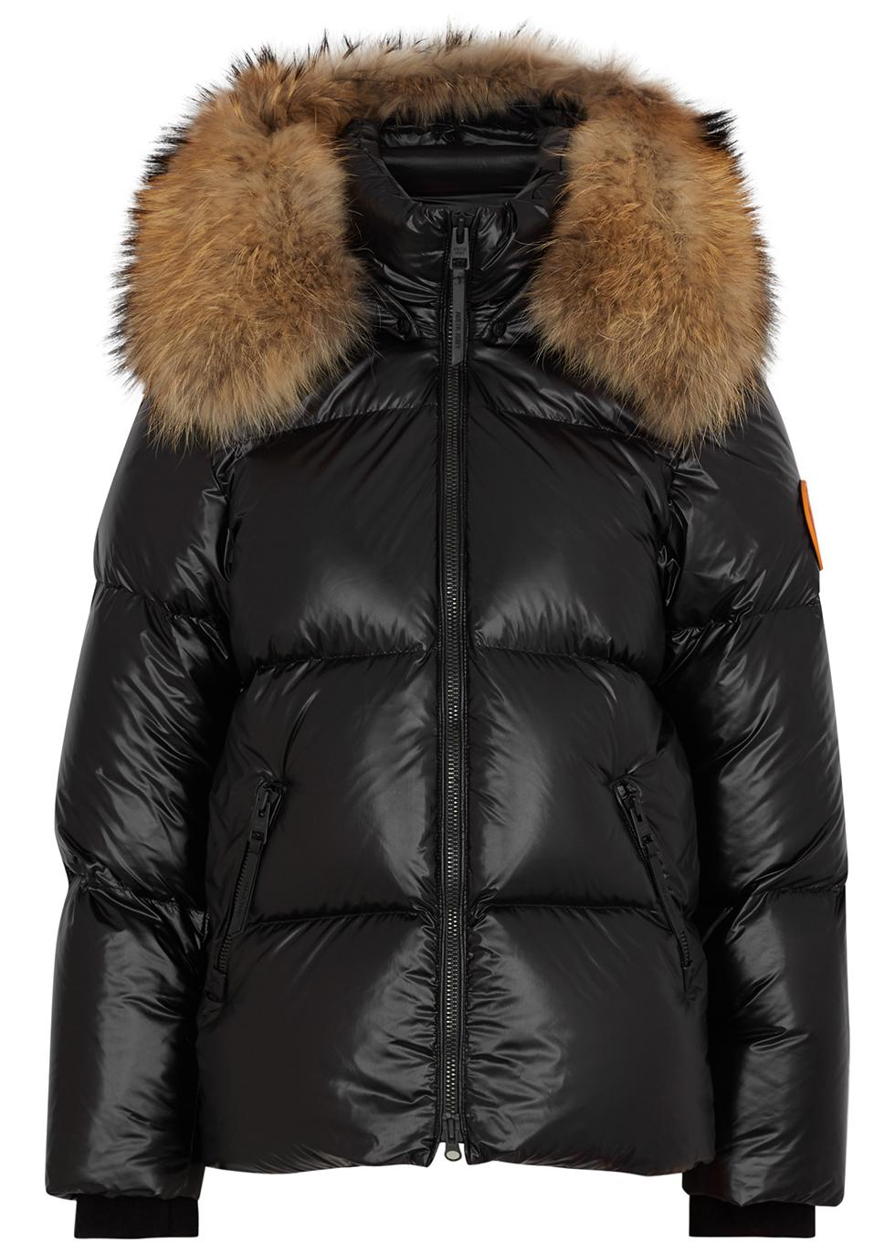 Black fur-trimmed quilted shell jacket by ARCTIC ARMY