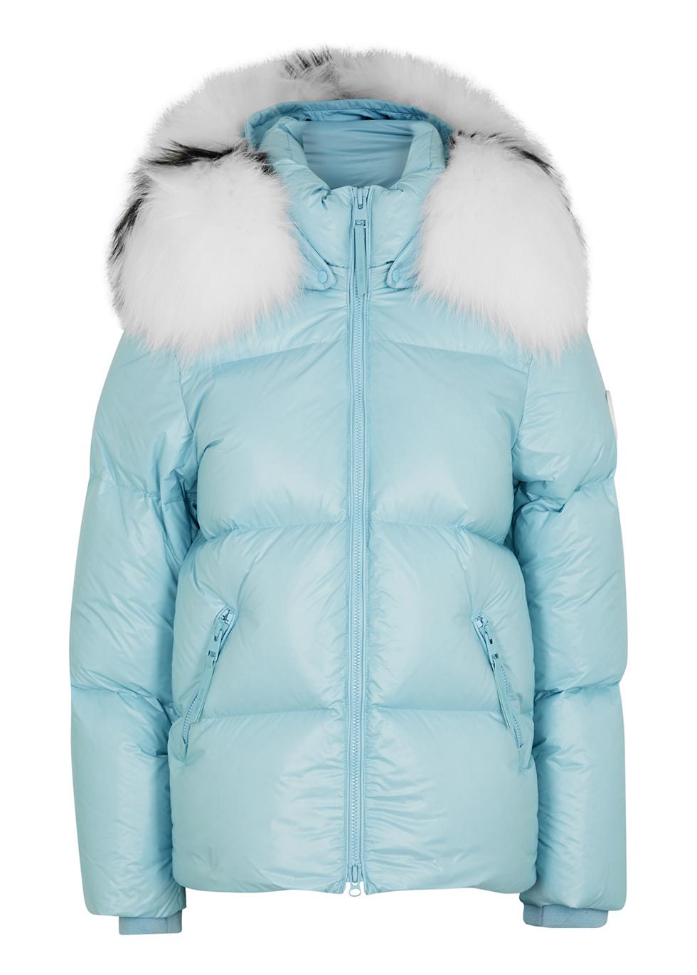 Light blue fur-trimmed quilted shell jacket by ARCTIC ARMY
