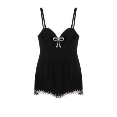 Black embellished asymmetric mini dress by AREA