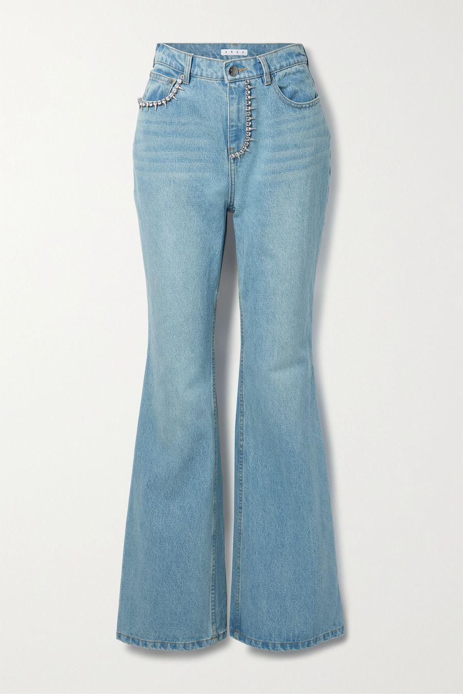 Crystal-embellished cutout high-rise bootcut jeans by AREA