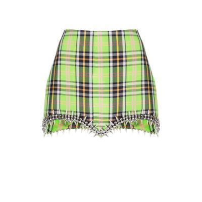 Green crystal trim asymmetric mini skirt by AREA
