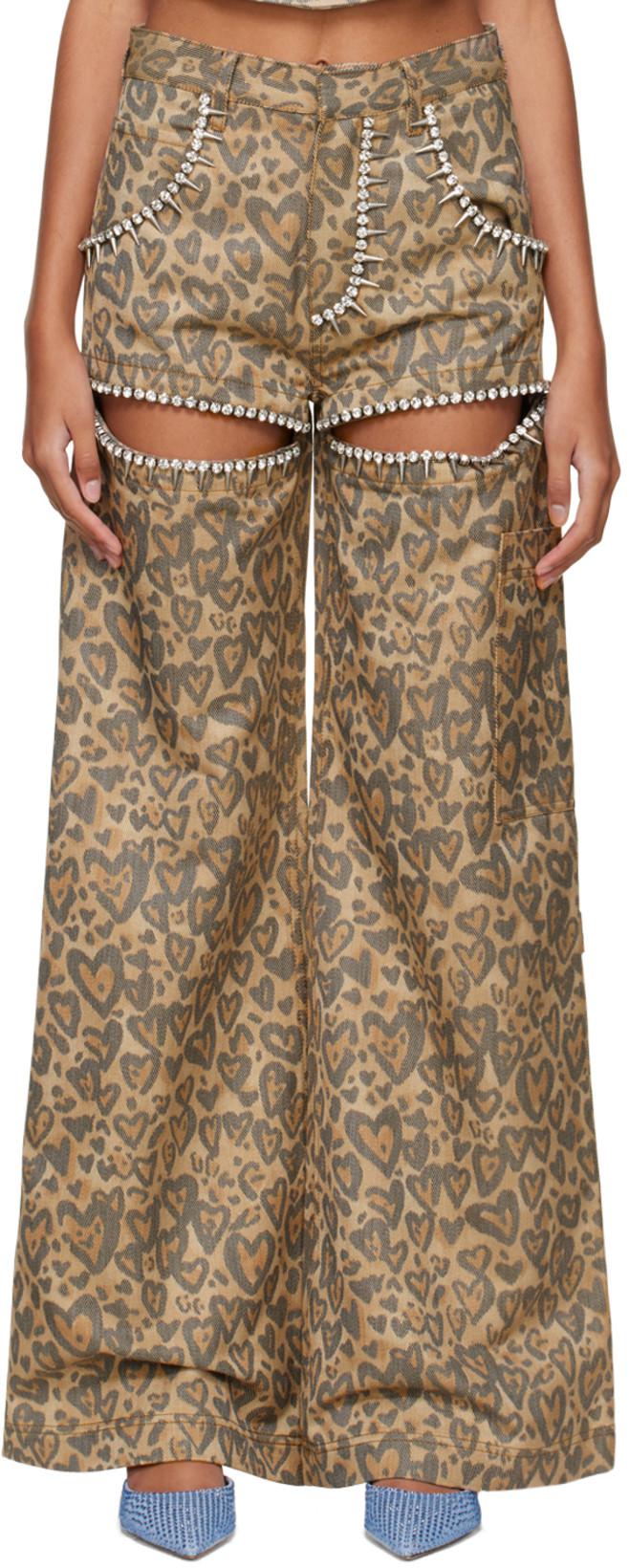 Tan Heart Leopard Slit Jeans by AREA