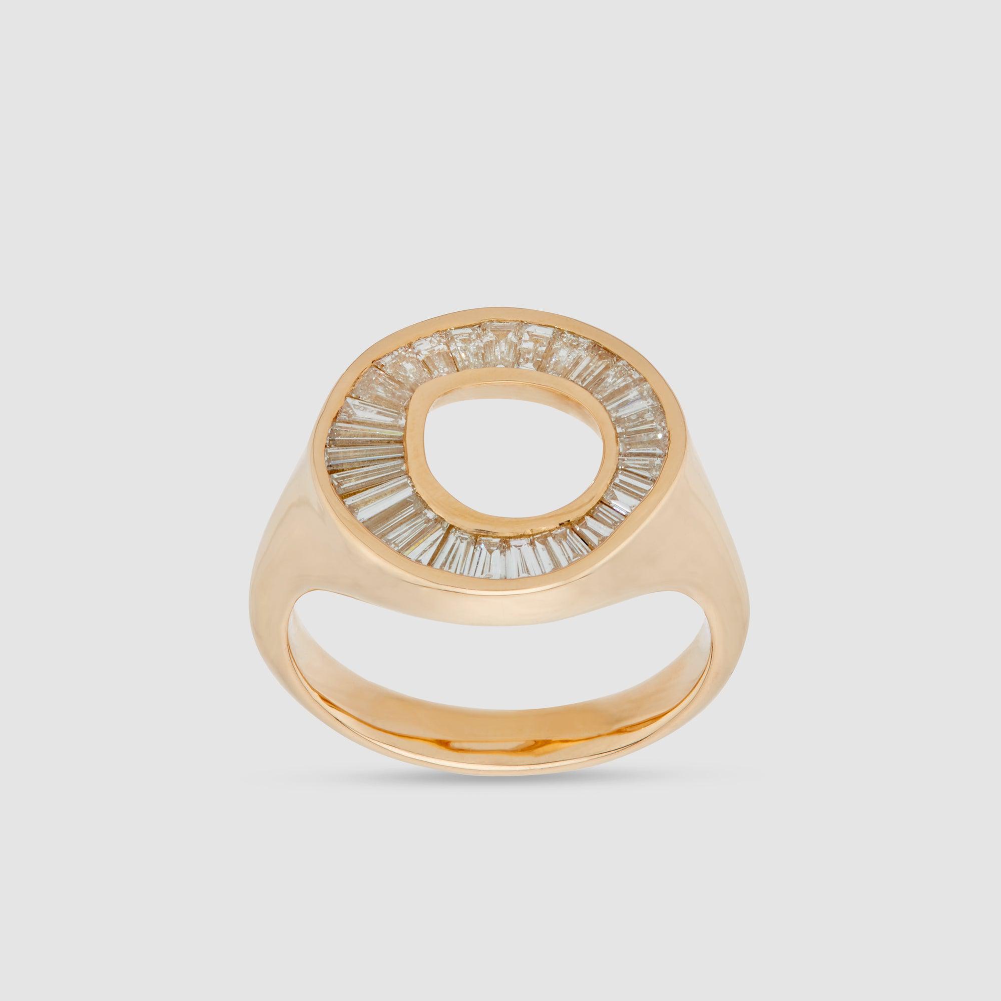 Artemer Taper Yellow Gold Baguette Diamond Sphere Ring by ARTEMER
