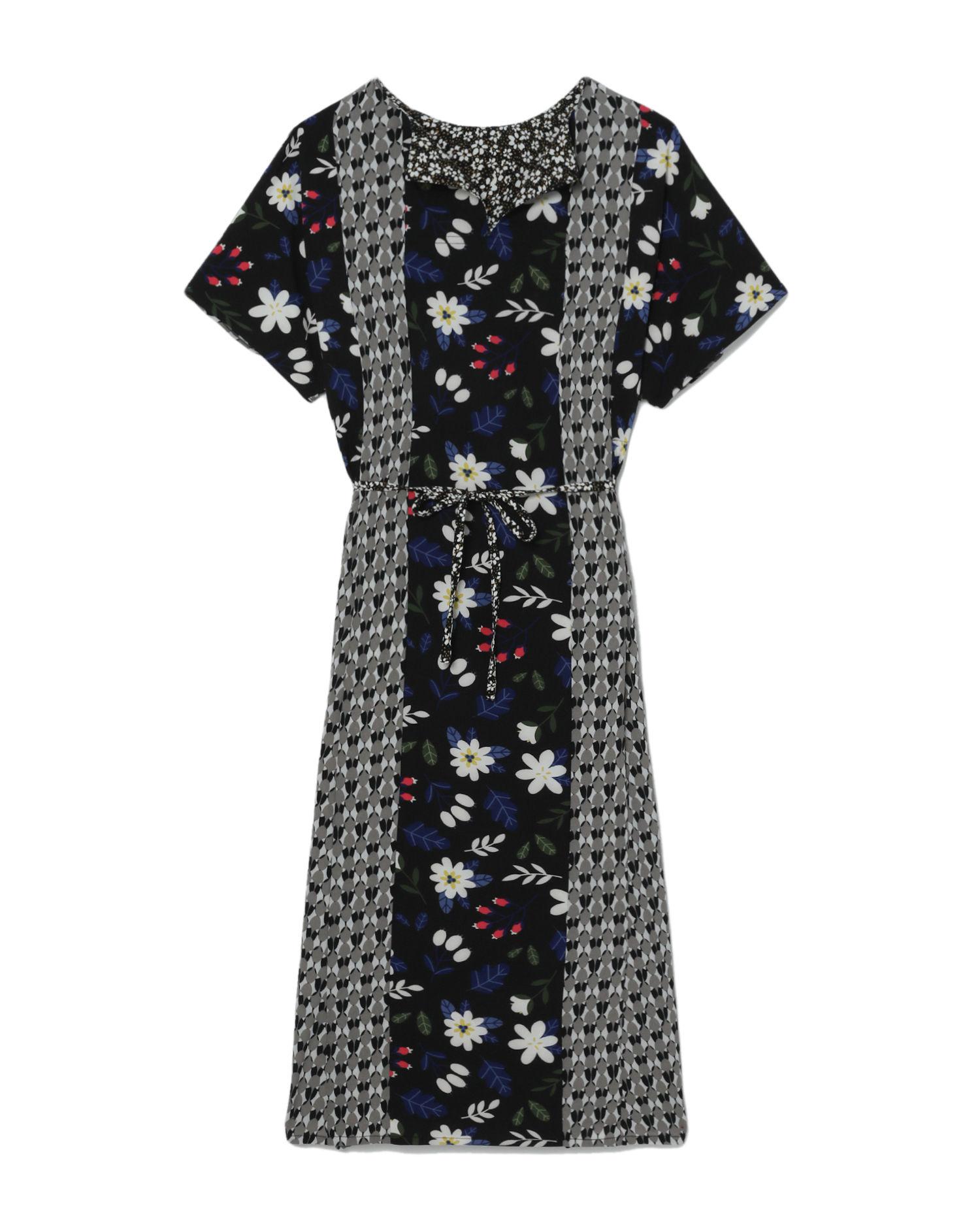 Pattern panelled self-tie midi dress by AS KNOW AS