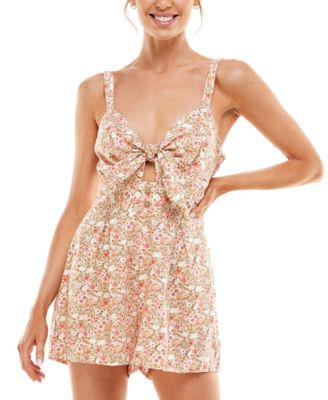 Juniors' Printed Bow-Front Romper by AS U WISH