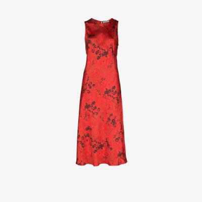 Red Valencia Floral Print Midi Dress by ASCENO