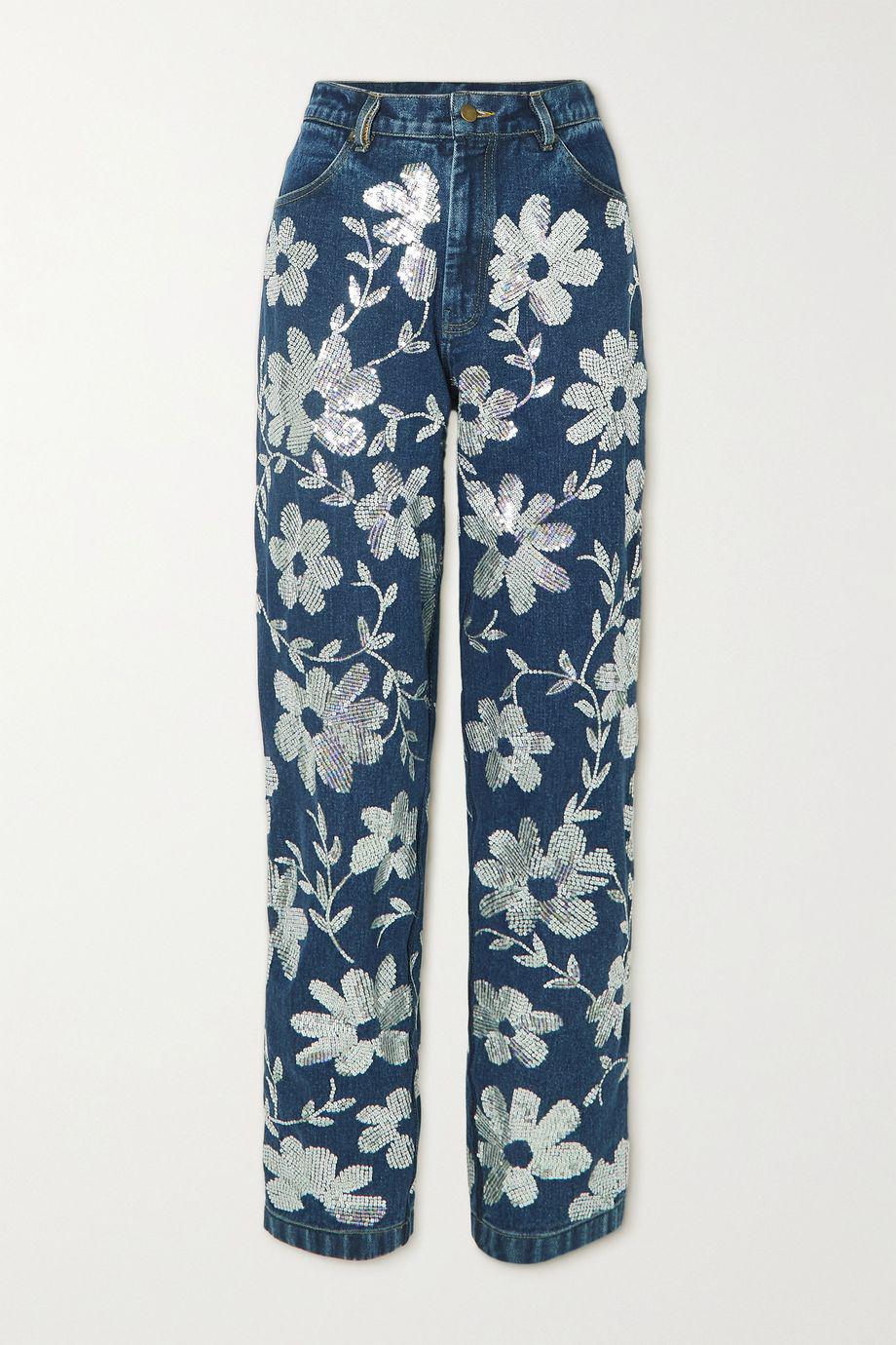 Sequin-embellished high-rise straight-leg jeans by ASHISH