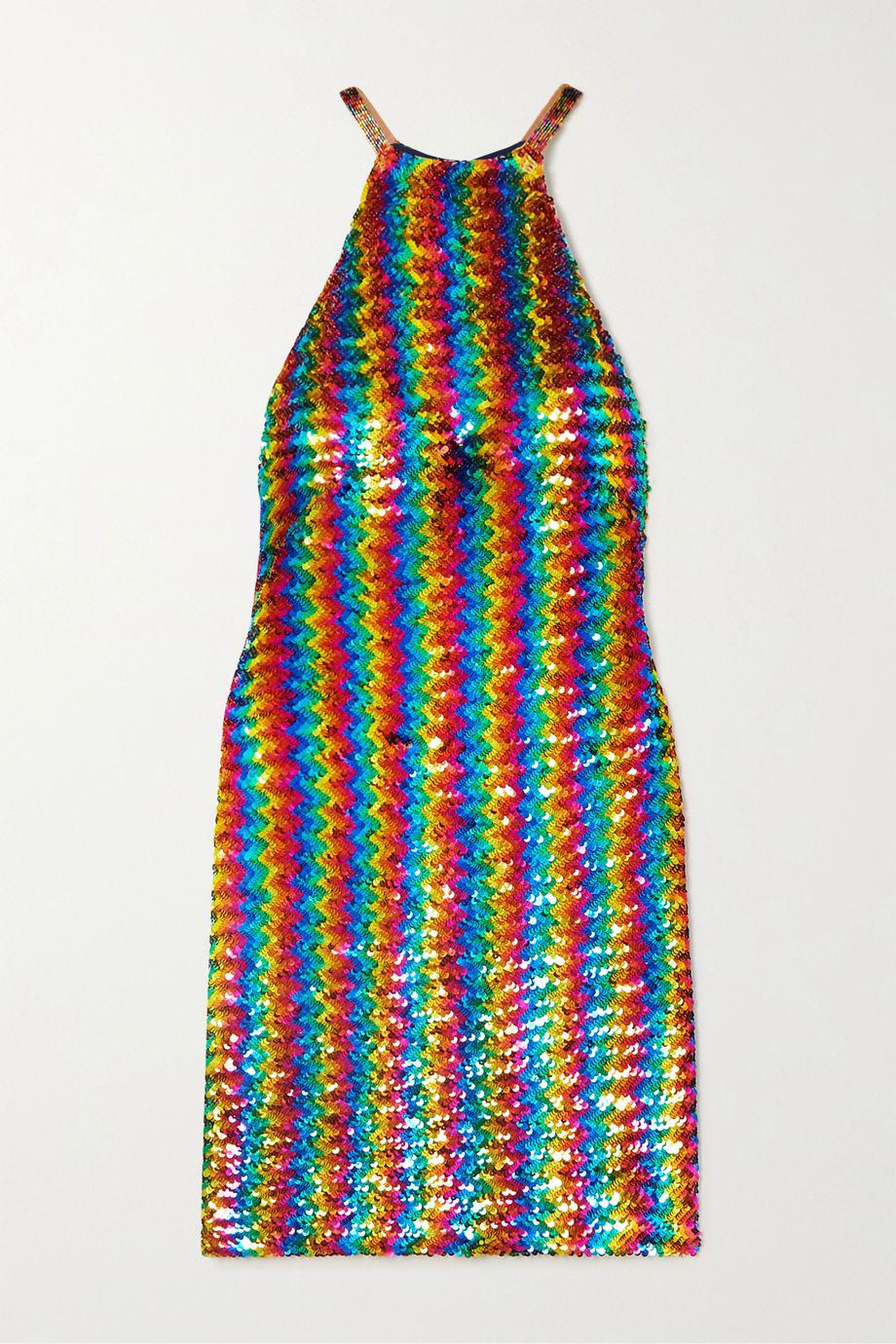 Striped sequined georgette mini dress by ASHISH