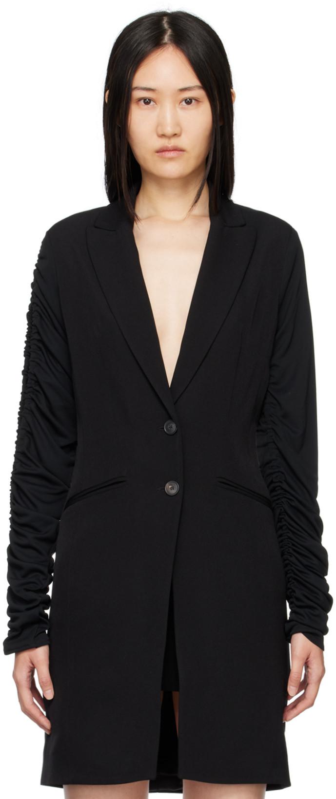 Black Ruched Sleeve Coat by ATLEIN