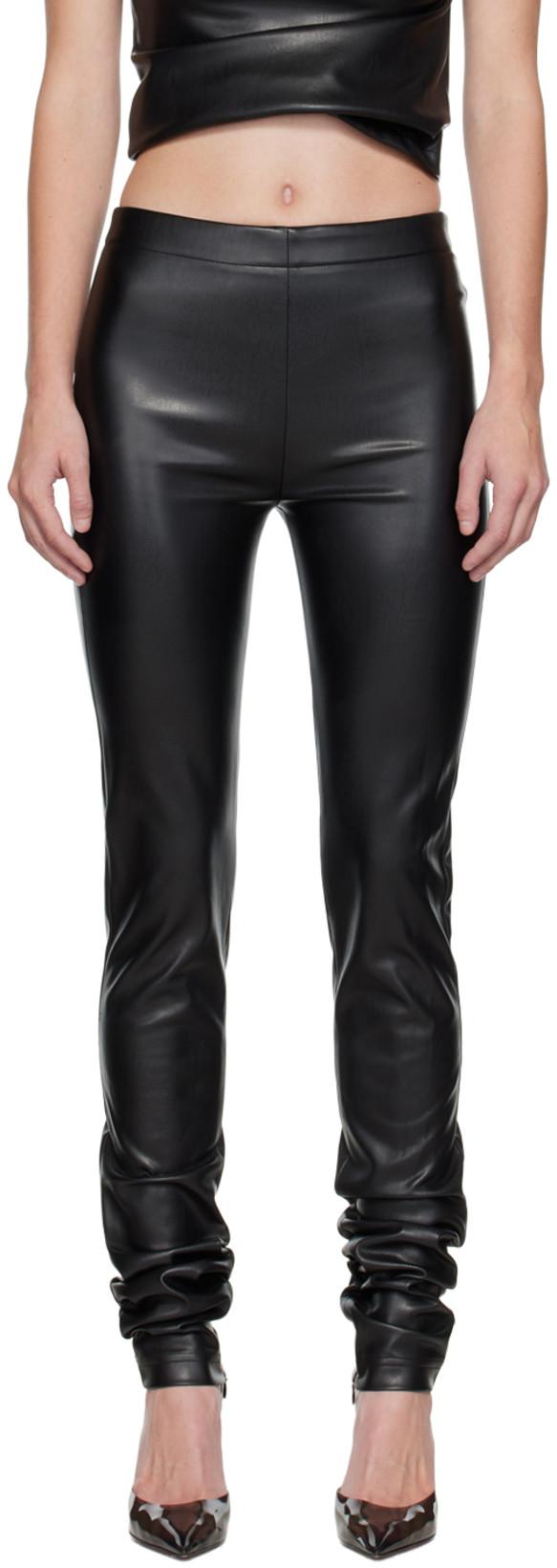 Black Sim-Fit Faux-Leather Trousers by ATLEIN