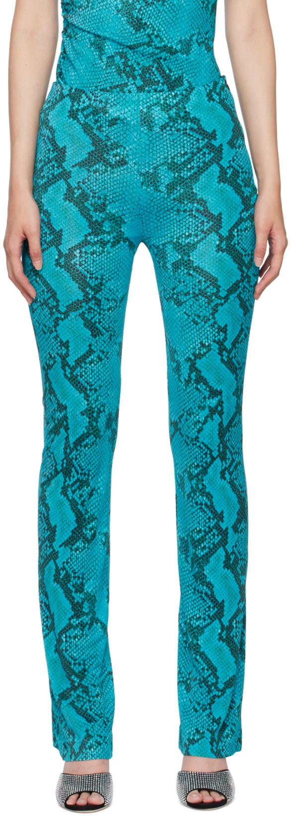Blue Snake Print Trousers by ATLEIN