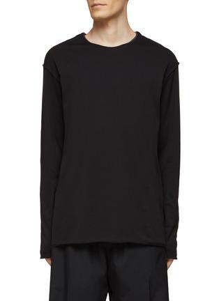 DOUBLE LAYERED RAW EDGE COTTON LONG SLEEVE T-SHIRT by ATTACHMENT