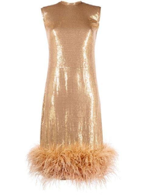 sequin-embellished feather-trim dress by ATU BODY COUTURE