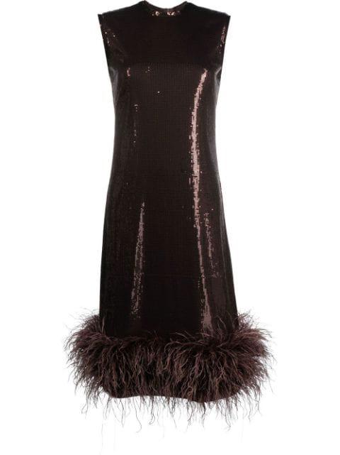 sequin-embellished feather-trim dress by ATU BODY COUTURE