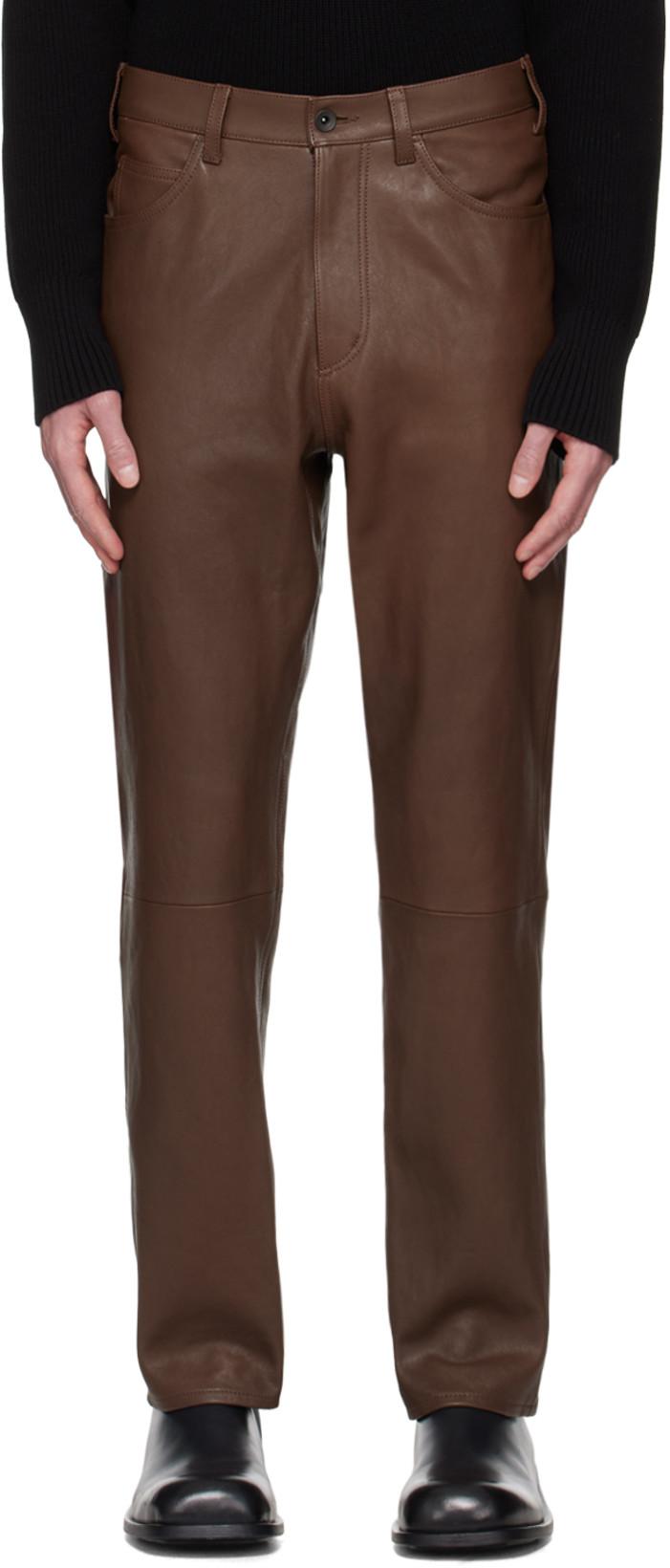 Brown Lamb Leather trousers. by AURALEE