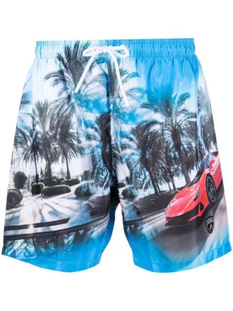 palm car-print swim shorts by AUTOMOBILI LAMBORGHINI
