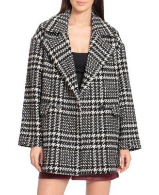 Women's Houndstooth Plaid Wool Blend Peacoat by AVEC LES FILLES