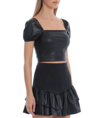 Women's Puff Sleeve Faux-Leather Cropped Top by AVEC LES FILLES