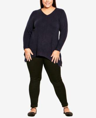 Plus Size Deep Valley V Neck Sweater by AVENUE