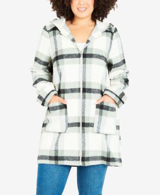 Plus Size Hooded Check Coat by AVENUE