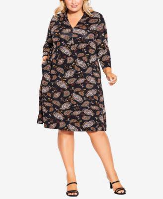 Plus Size Lylah Print V-Neck 3/4 Sleeve Tunic Dress by AVENUE