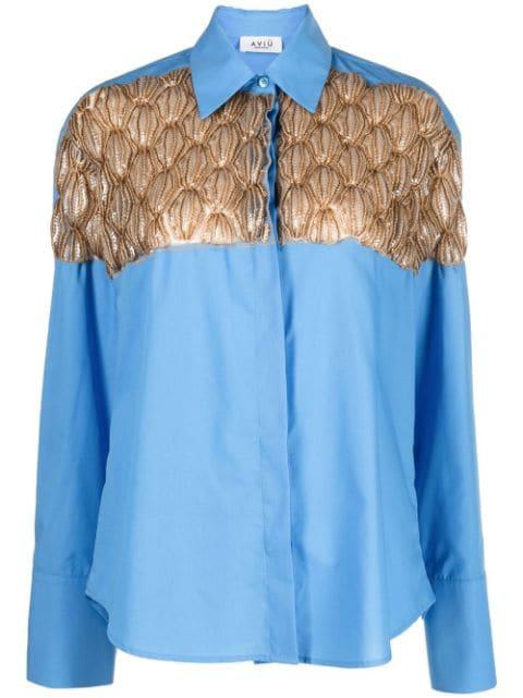 embroidered pleated shirt by AVIU