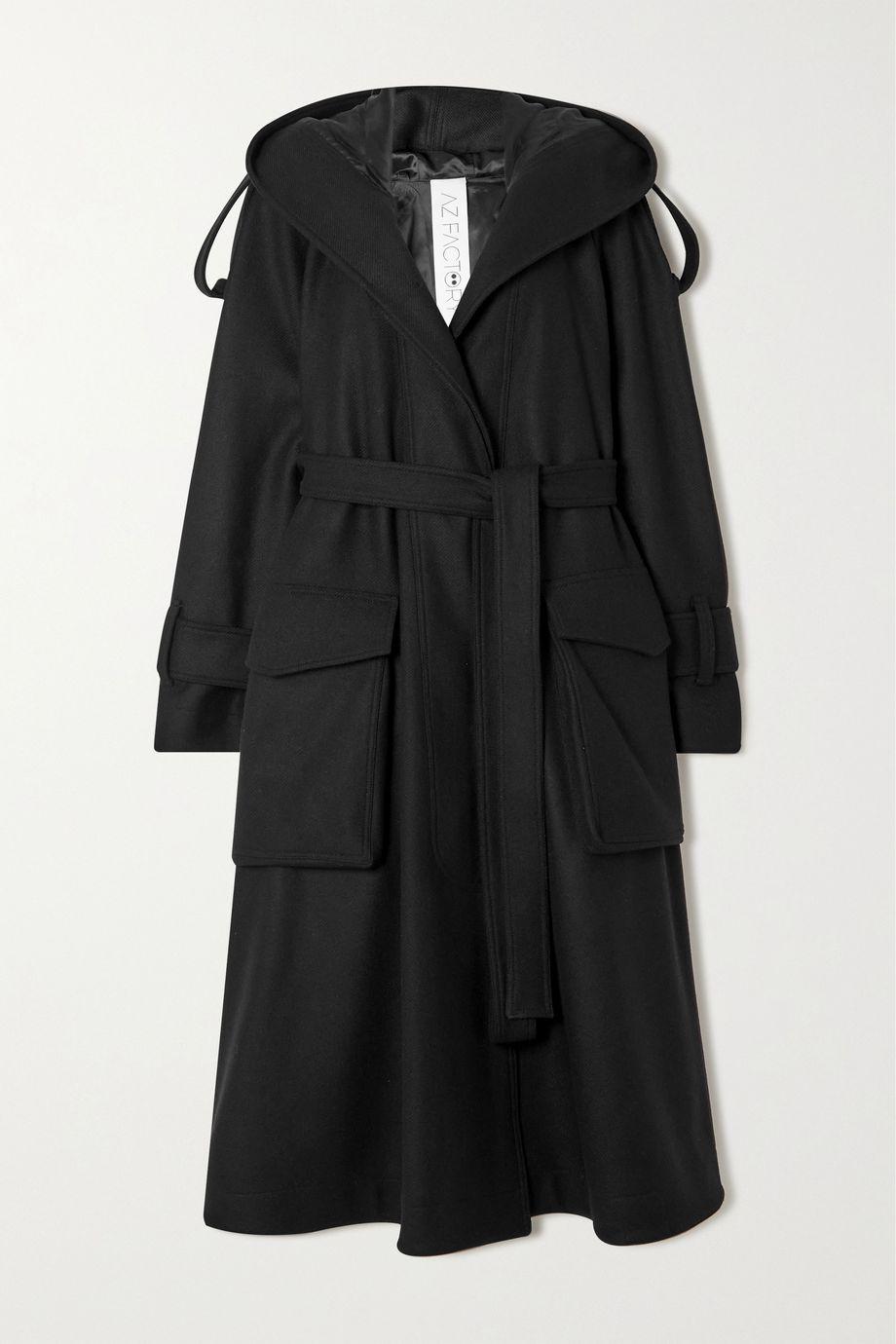 + Thebe Magugu hoodied belted wool-blend twill coat by AZ FACTORY
